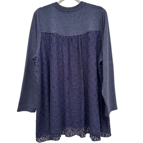 Logo Lounge Tunic Top Women's 2X Purple Zip Up Pockets V-Neck Lovely Lace Back - Picture 1 of 14